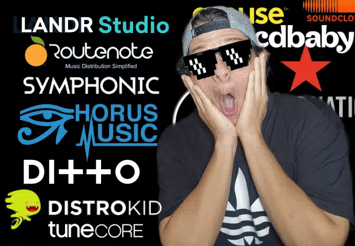 Algunos logos de distribuidoras de musica y un tipo con cara de sorpresa